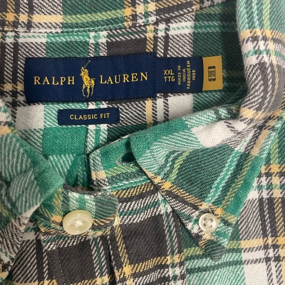 Ralph Lauren polo green plaid flannel long sleeve shirt size 2 XL - Picture 4 of 4